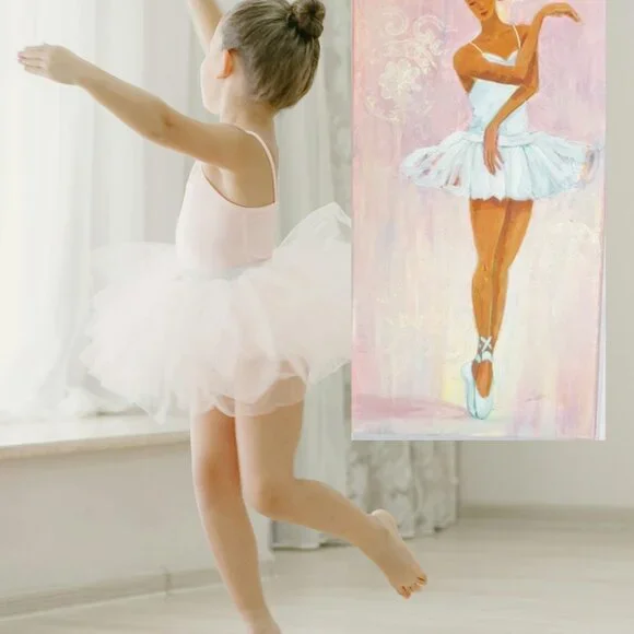 Graceful Ballerina Pink & White Acrylic Painting for Girls' Room Wall Decor Cute - Picture 12 of 12